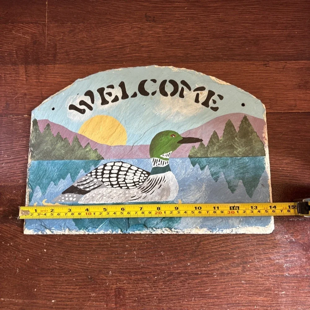 Duck Welcome Sign Hand Painted Slate Plaque Cap Code Stencil Co 14